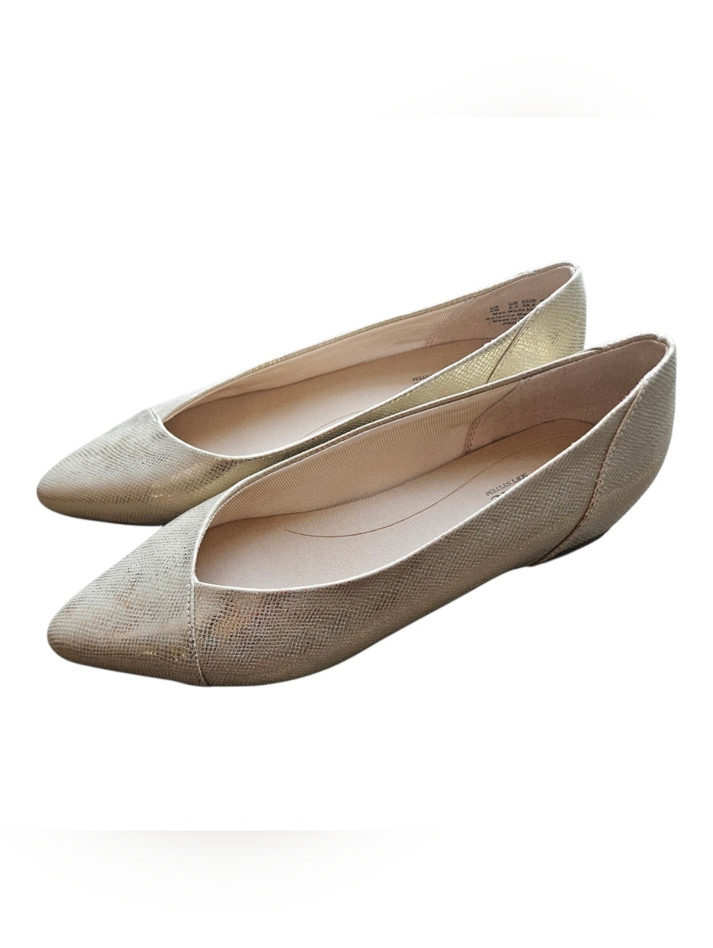 Life Stride Promise Metallic Gold Pointed Ballet Flats Size 8 - Picture 2 of 7